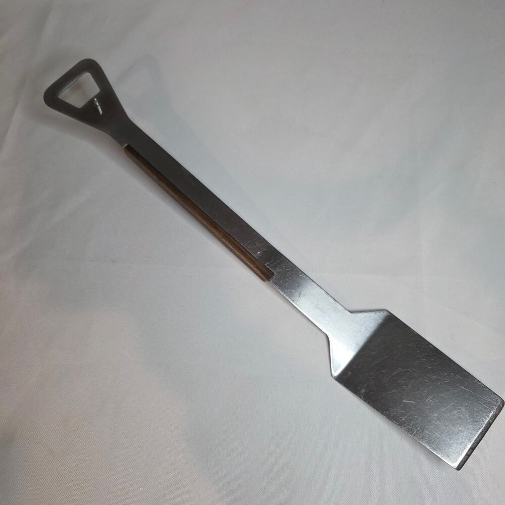 Vernco Stainless Steel Japan BBQ Spatula Wooden Handle Beer Opener Used 16"